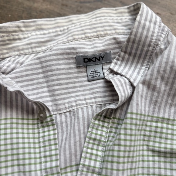 Dkny Green and Gray Casual Button Down Shirt - Picture 4 of 5